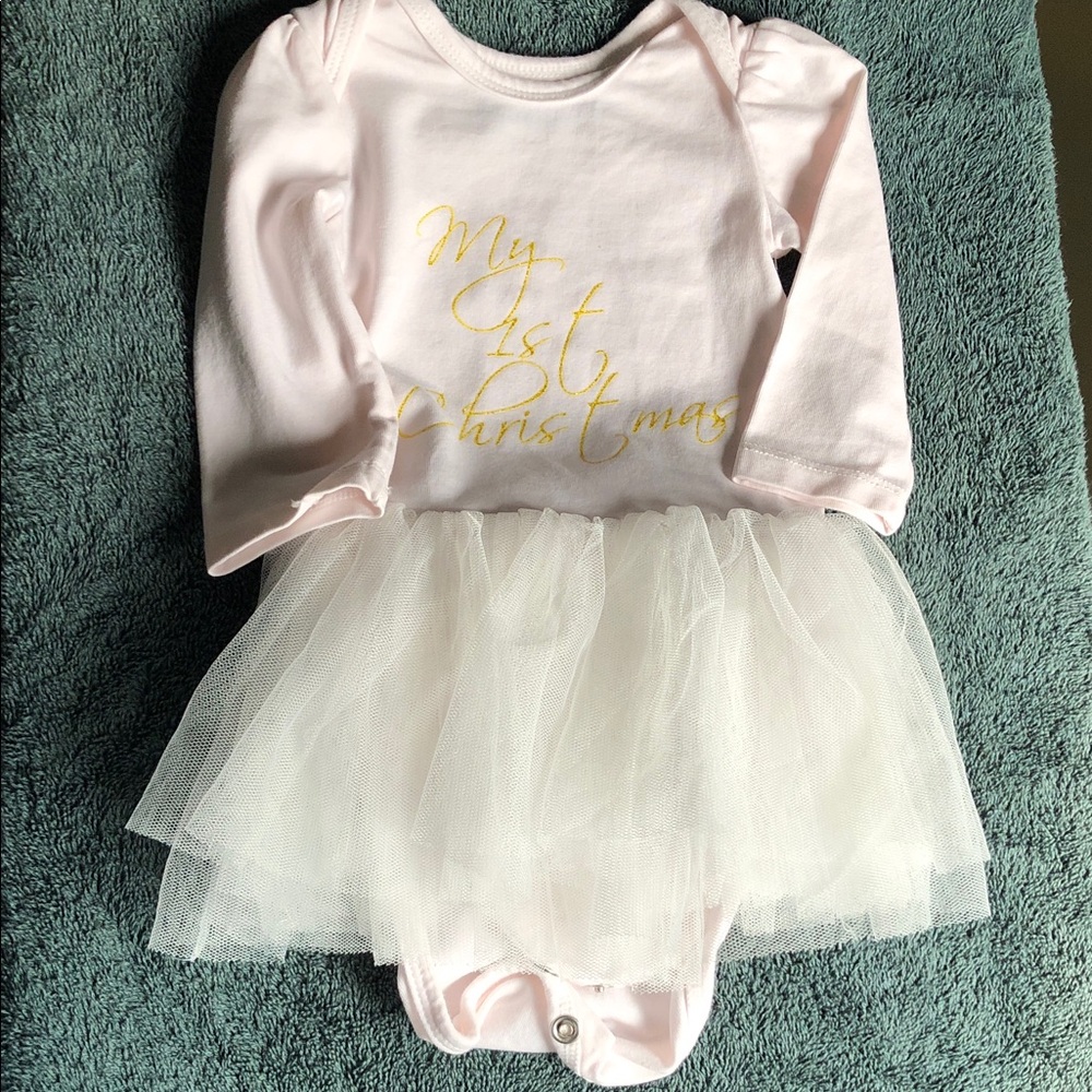 Pink 'My 1st Christmas' Tulle Tutu One-Piece Bodysuit